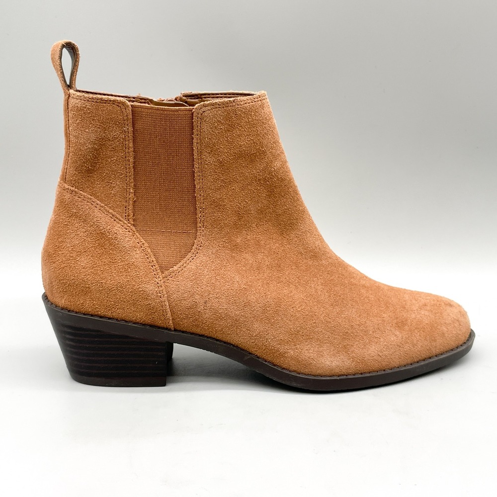 Vionic Womens 7 Roseland Boots Tan Suede Heels Western Boho Coastal Cowgirl Chic